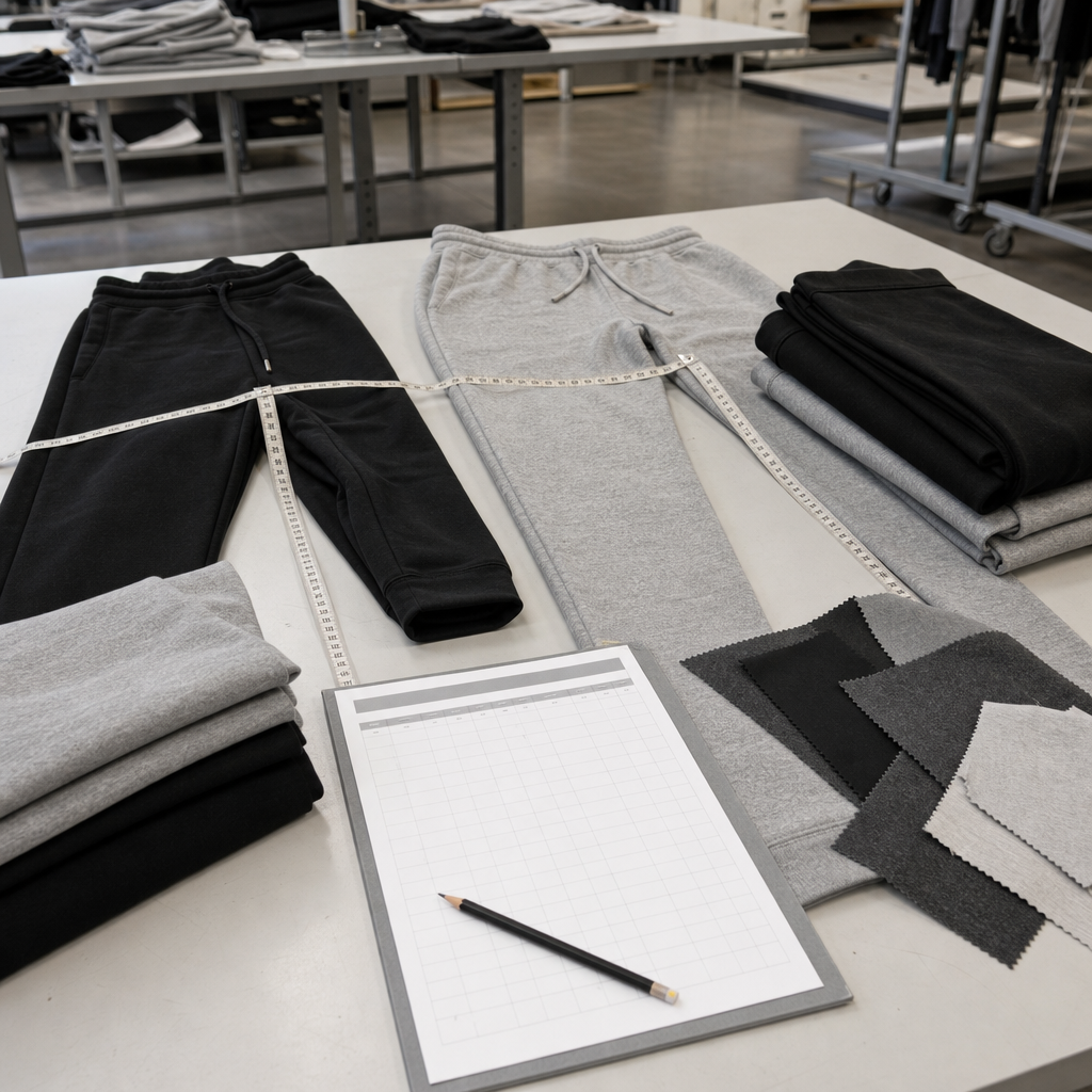 Jogger sample measurement review for rise seat and inseam approval before low MOQ production