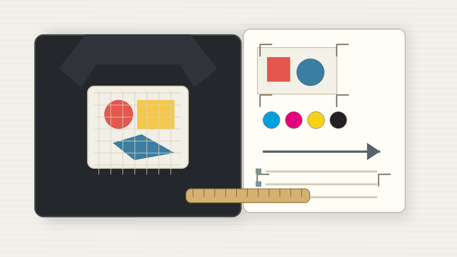 Print artwork file readiness review with streetwear T-shirt panel color swatches placement arrow ruler and QC checklist