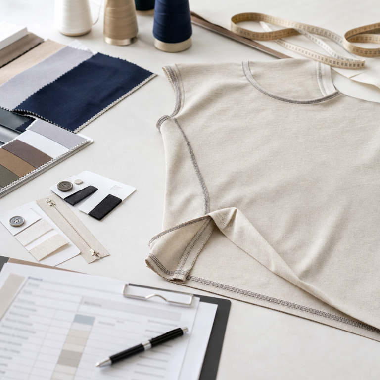Woven shirt placket and buttonhole inspection with seam sample ruler pins and QC checklist before low MOQ production