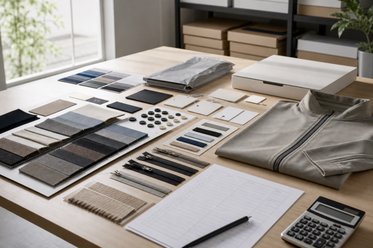 Apparel purchase order checklist with style quantity matrix approved files fabric trims and packing references for factory handoff