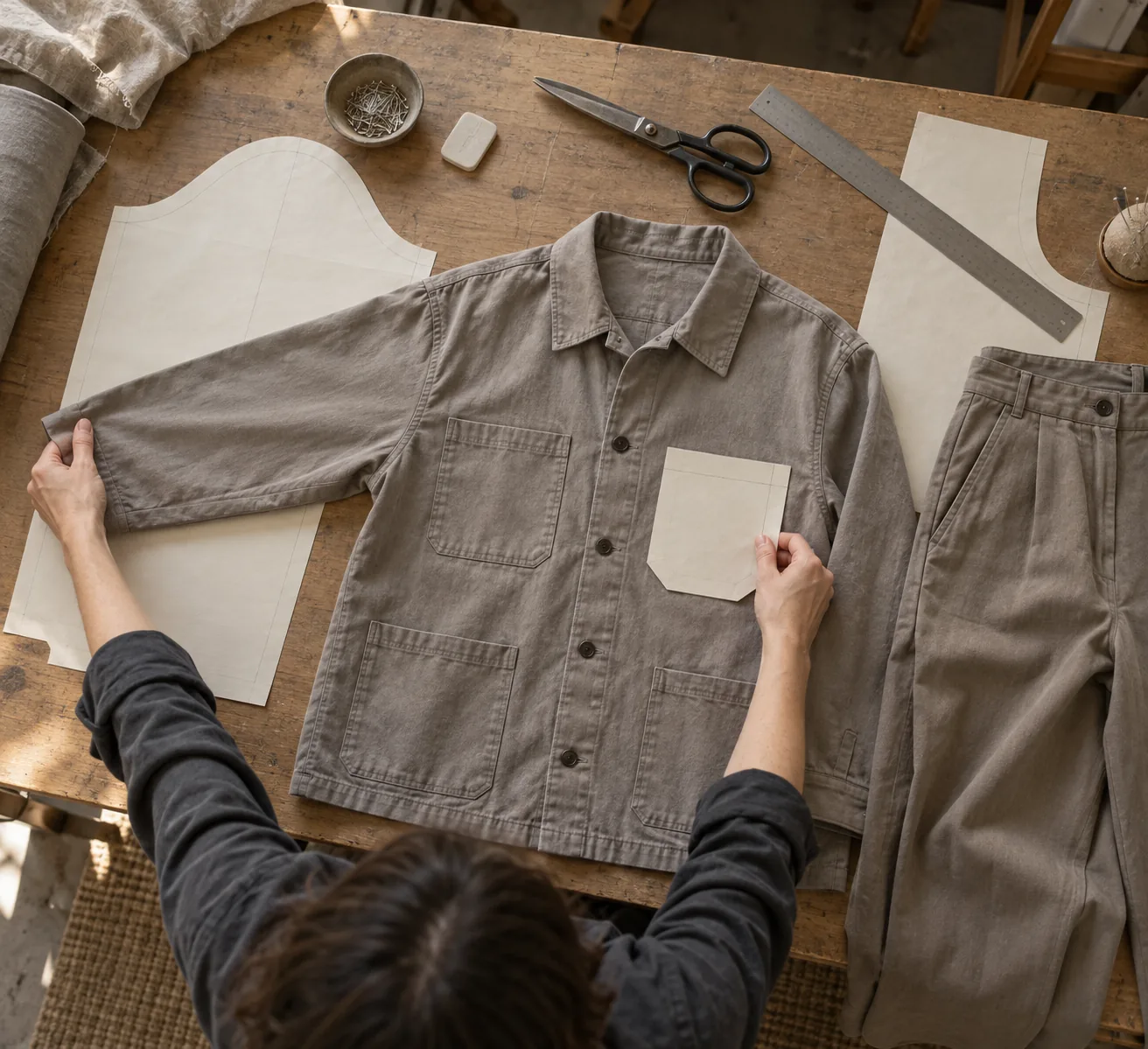 Unbranded casualwear garments arranged for a product brief review