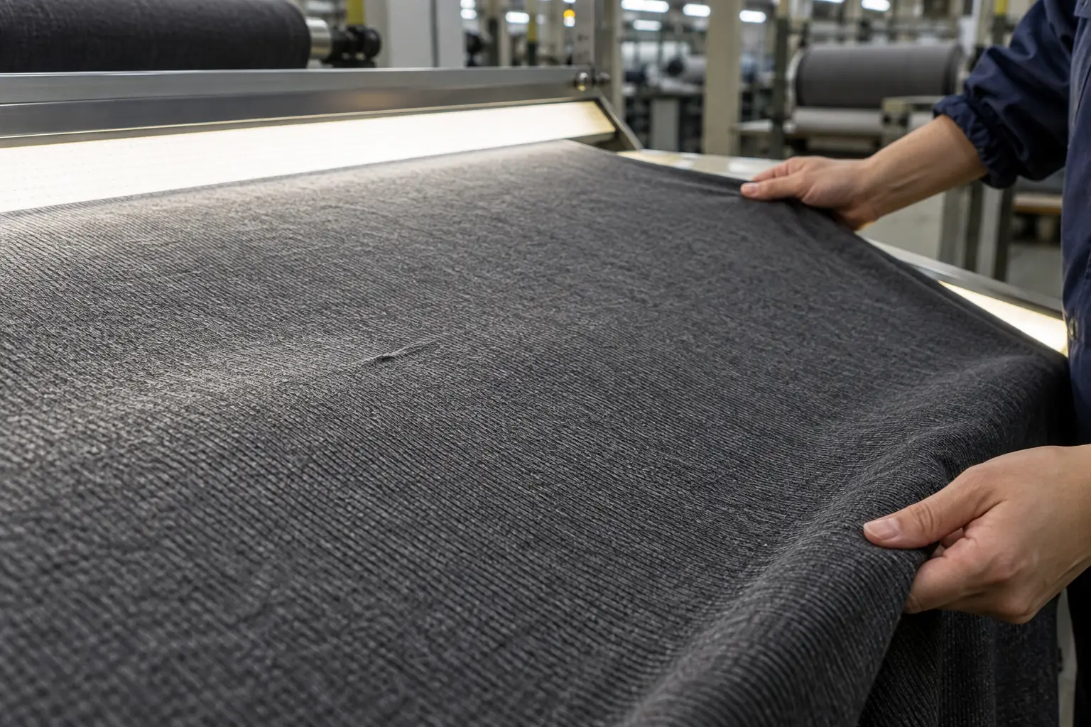 Fabric inspection under angled light showing surface details