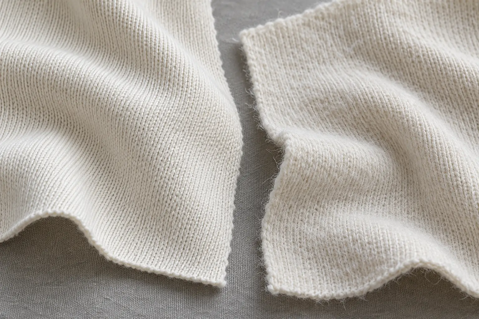 Two cotton jersey samples showing different surface textures and natural folds
