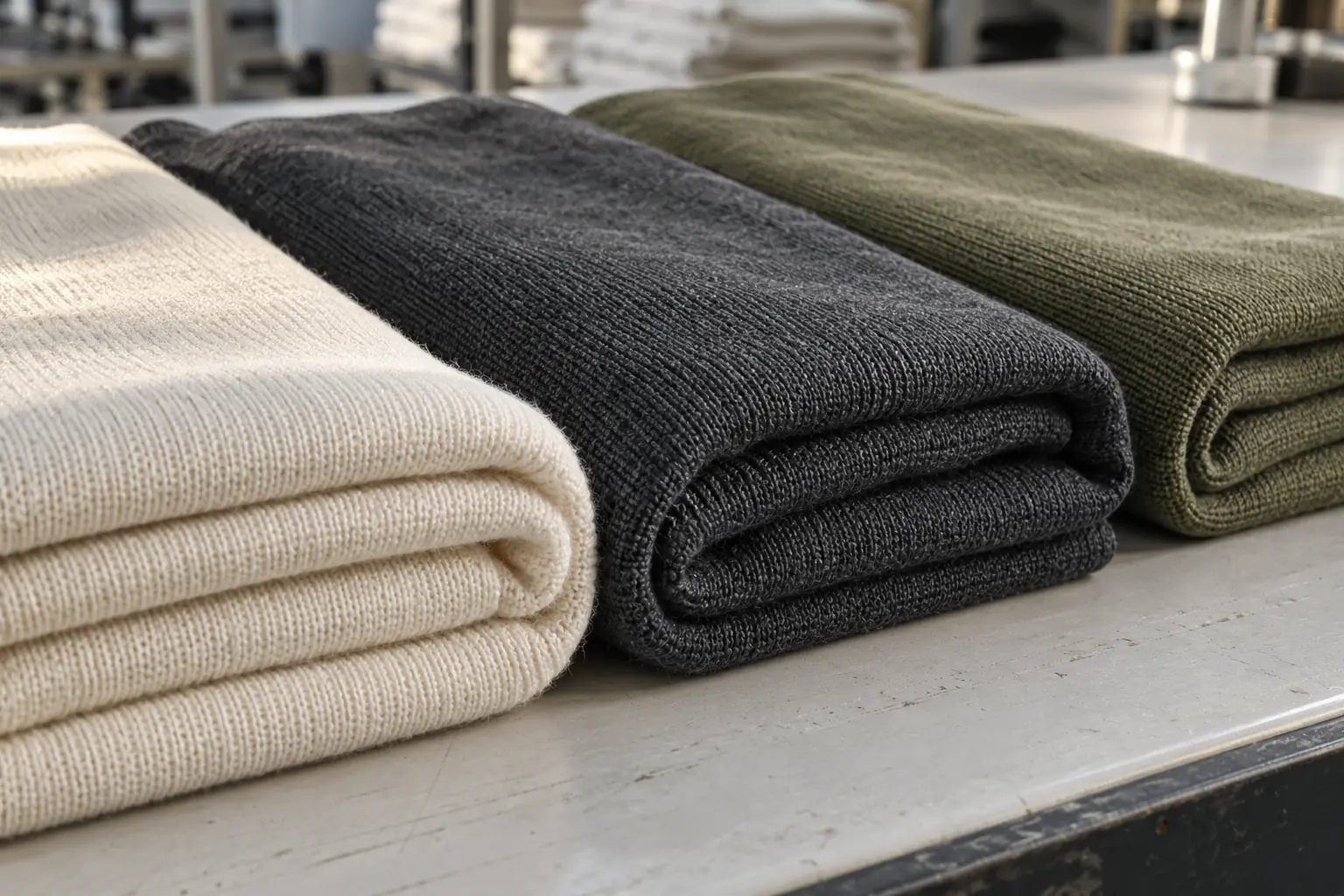 Dense jersey fabric candidates arranged for weight and dimensional stability assessment