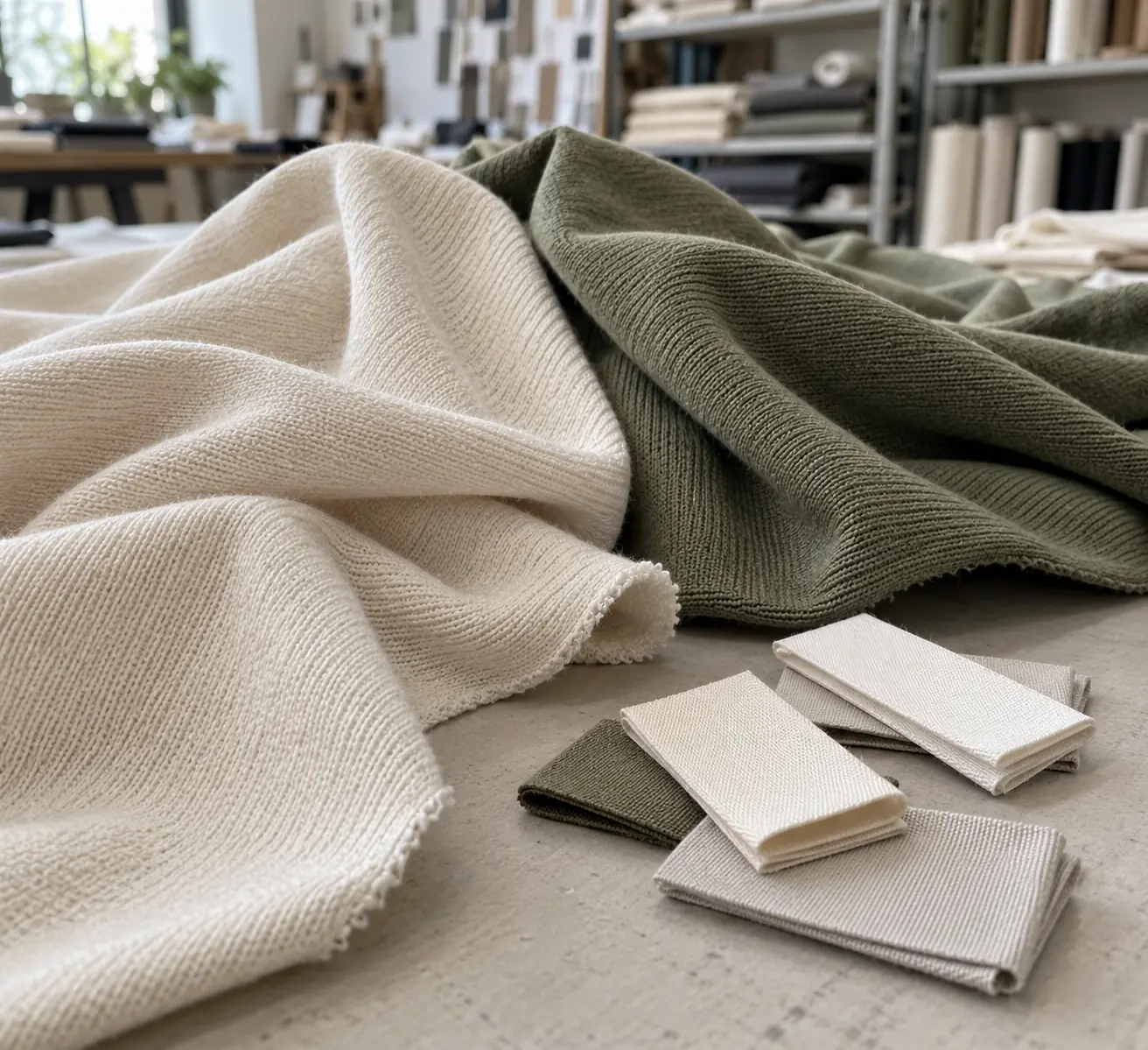 Different jersey fabric colors beside blank folded label samples