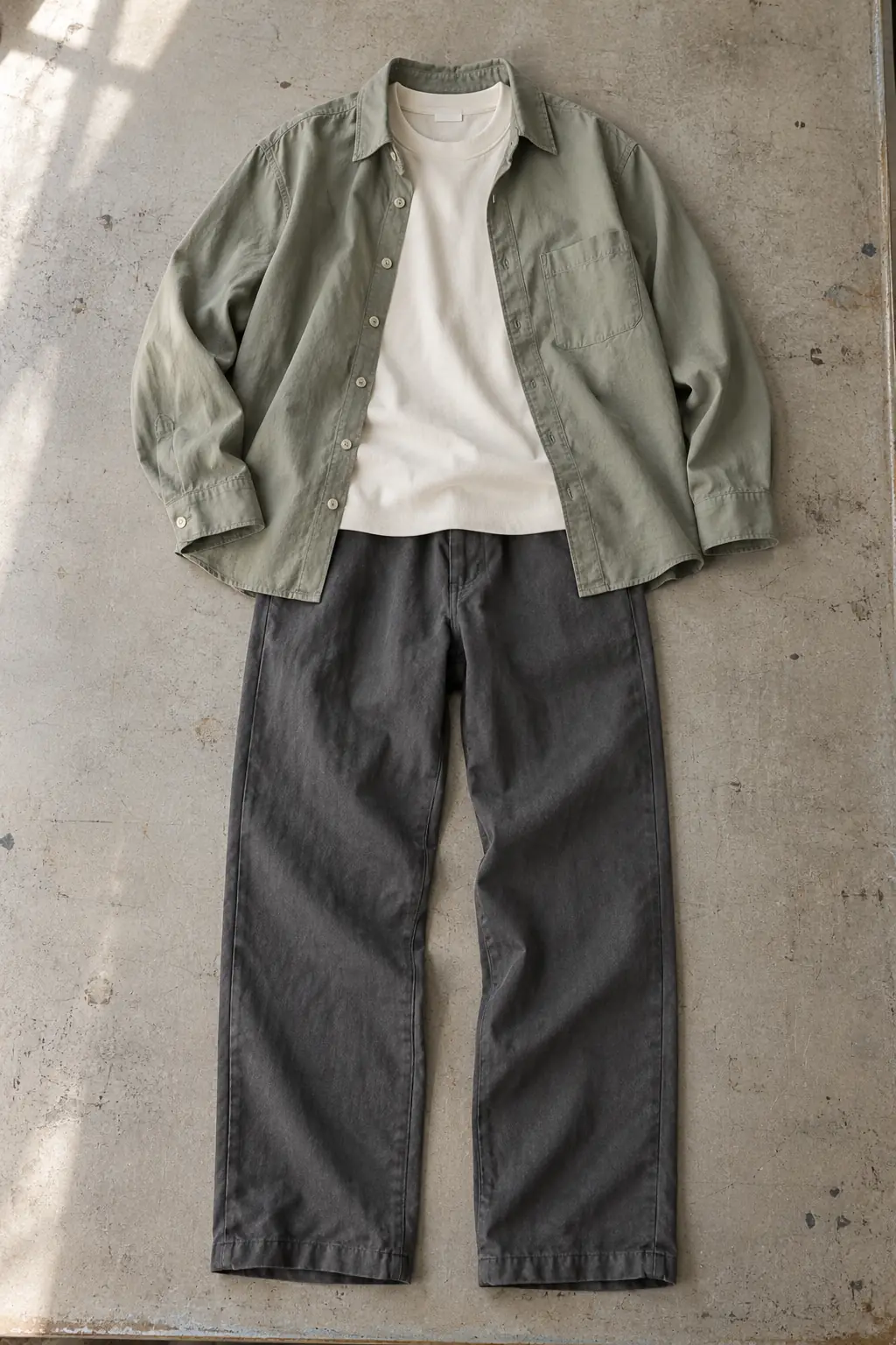 Three unbranded casual garments arranged as a compact first collection