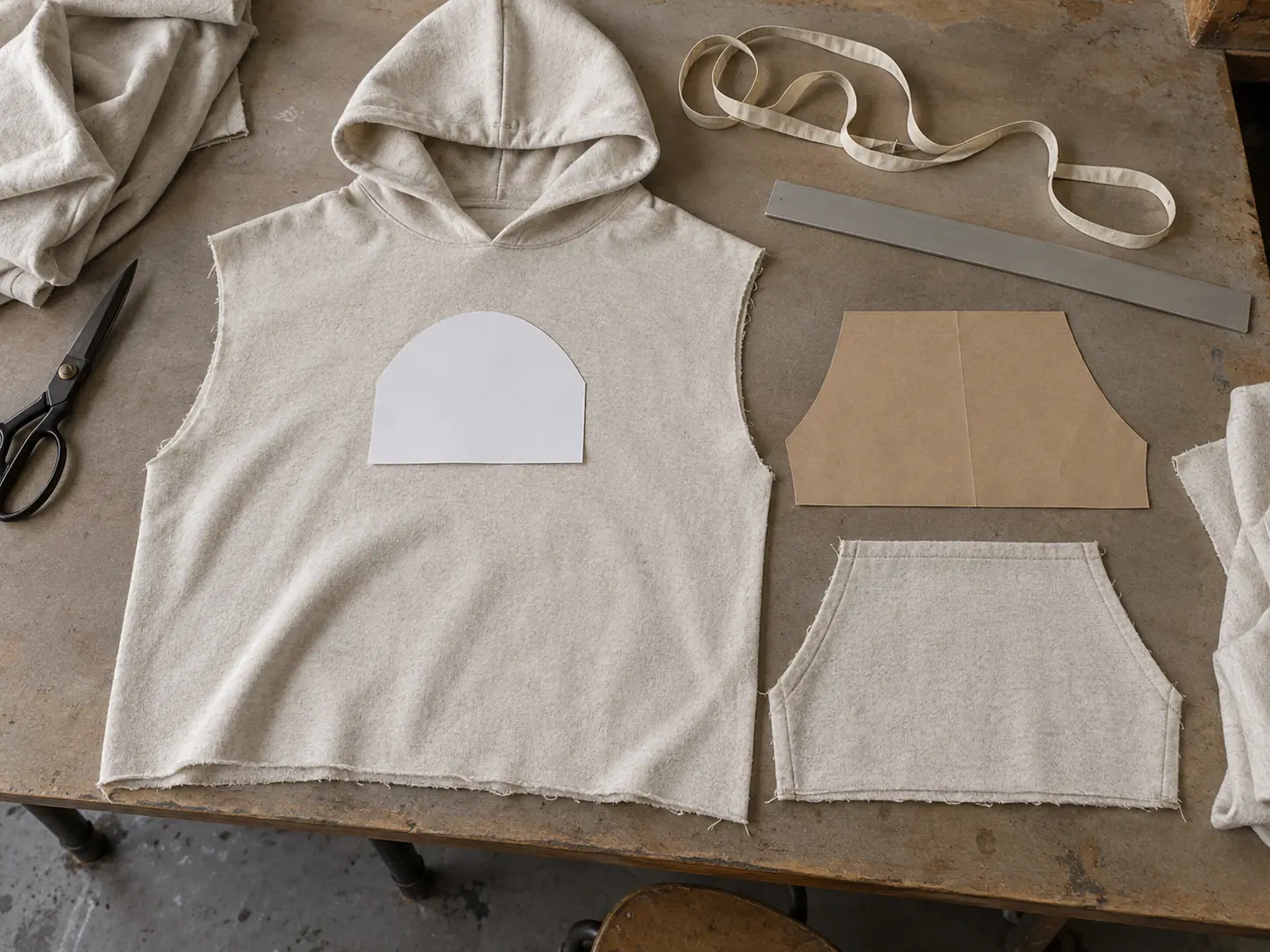 Hoodie front and separate kangaroo pocket pattern arranged for artwork placement review