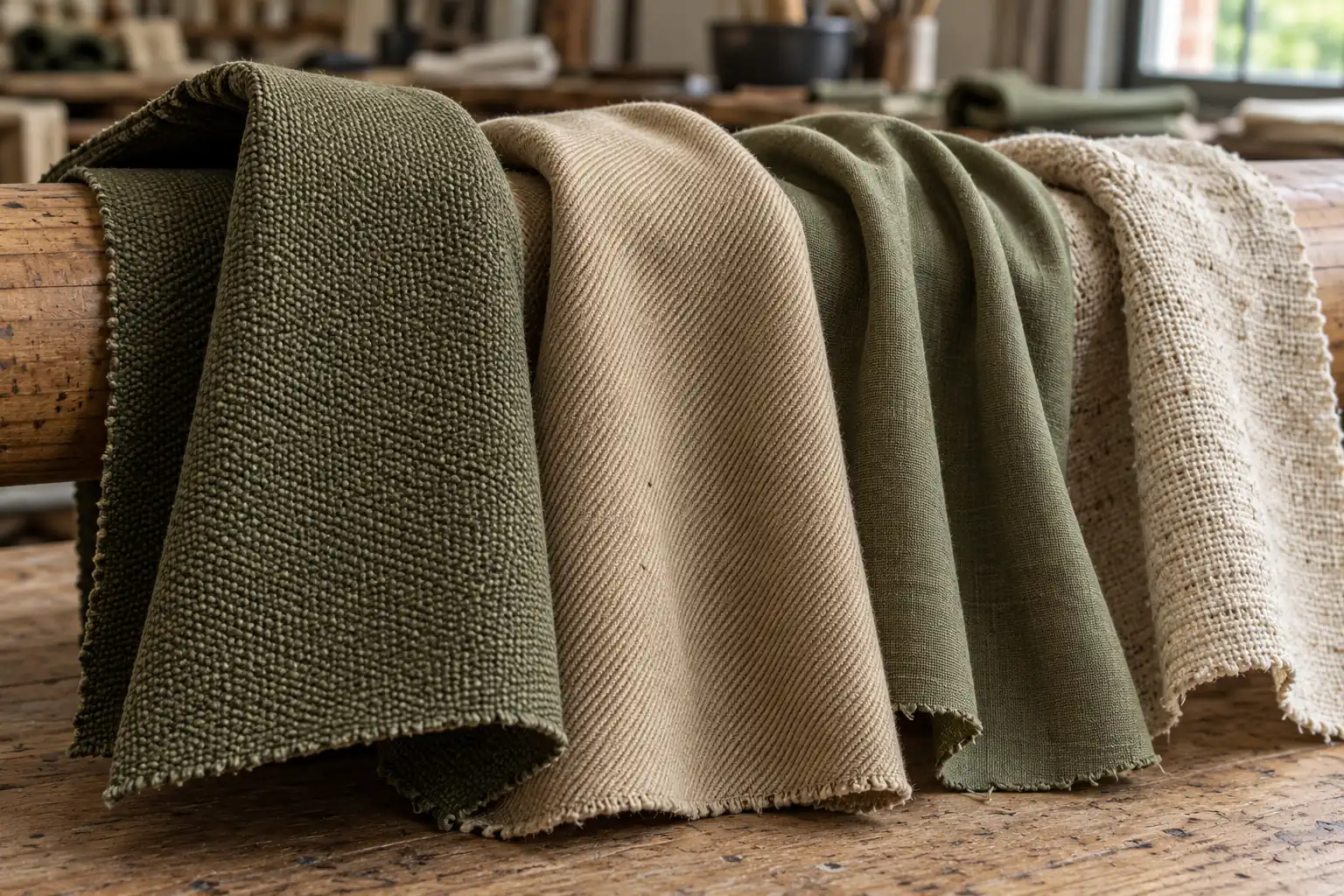 Fabric swatches draped over a curved support to compare structure