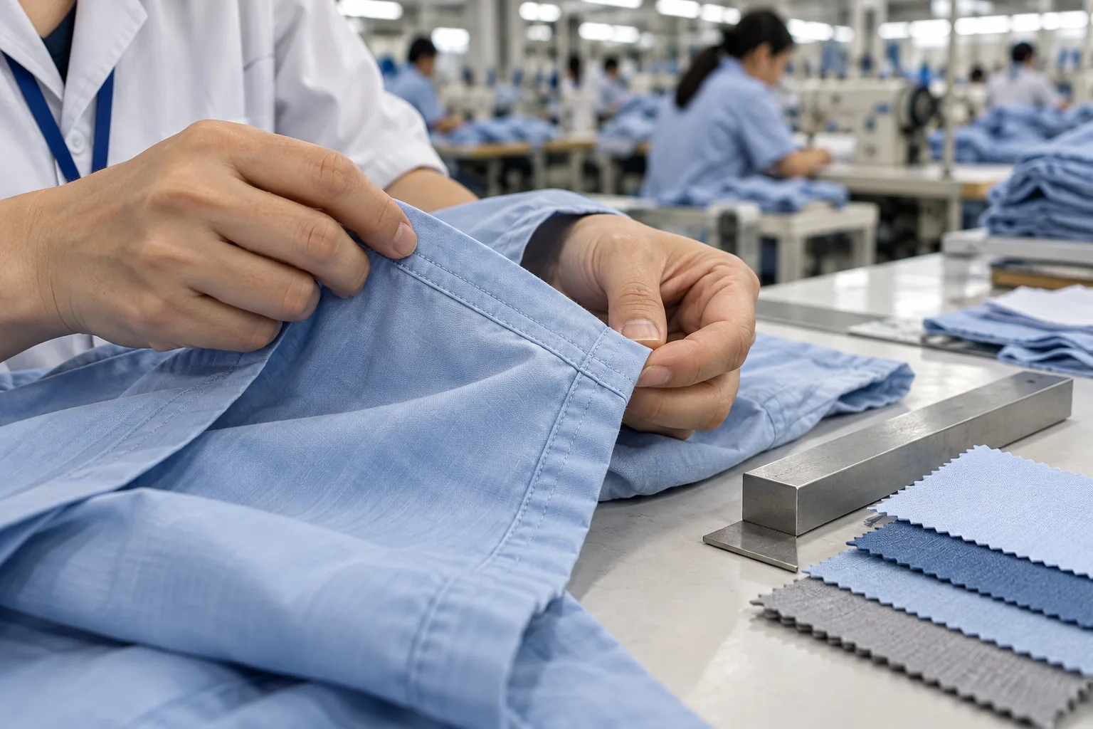 Sample tee, label options, and measuring tools arranged for a development review