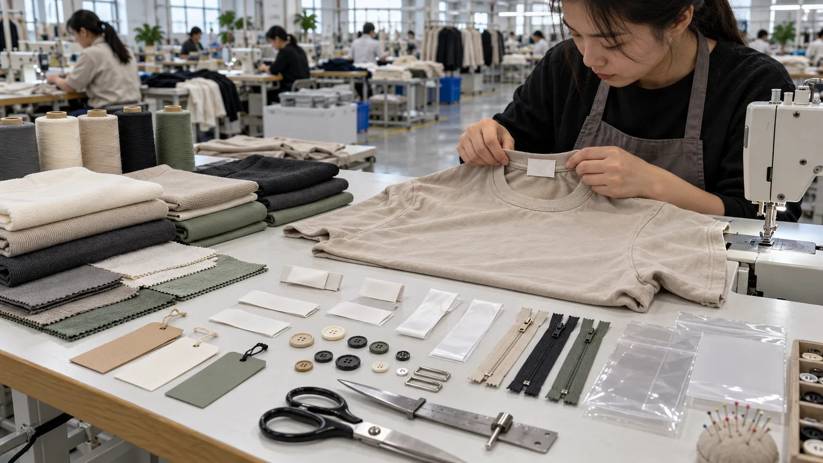 Unbranded woven label blanks and fabric swatches compared under neutral light
