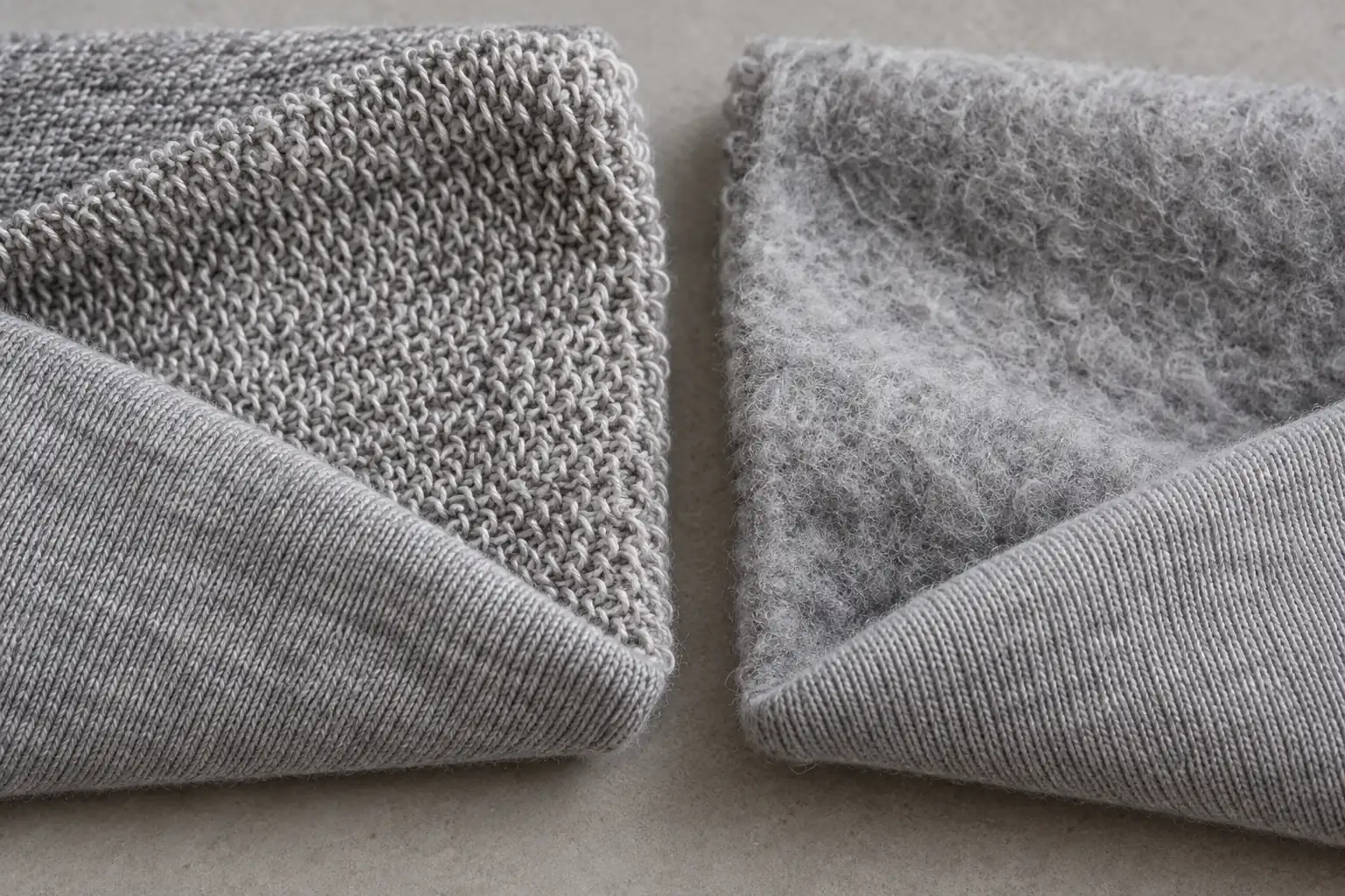 Loopback French terry and brushed fleece reverse surfaces compared closely