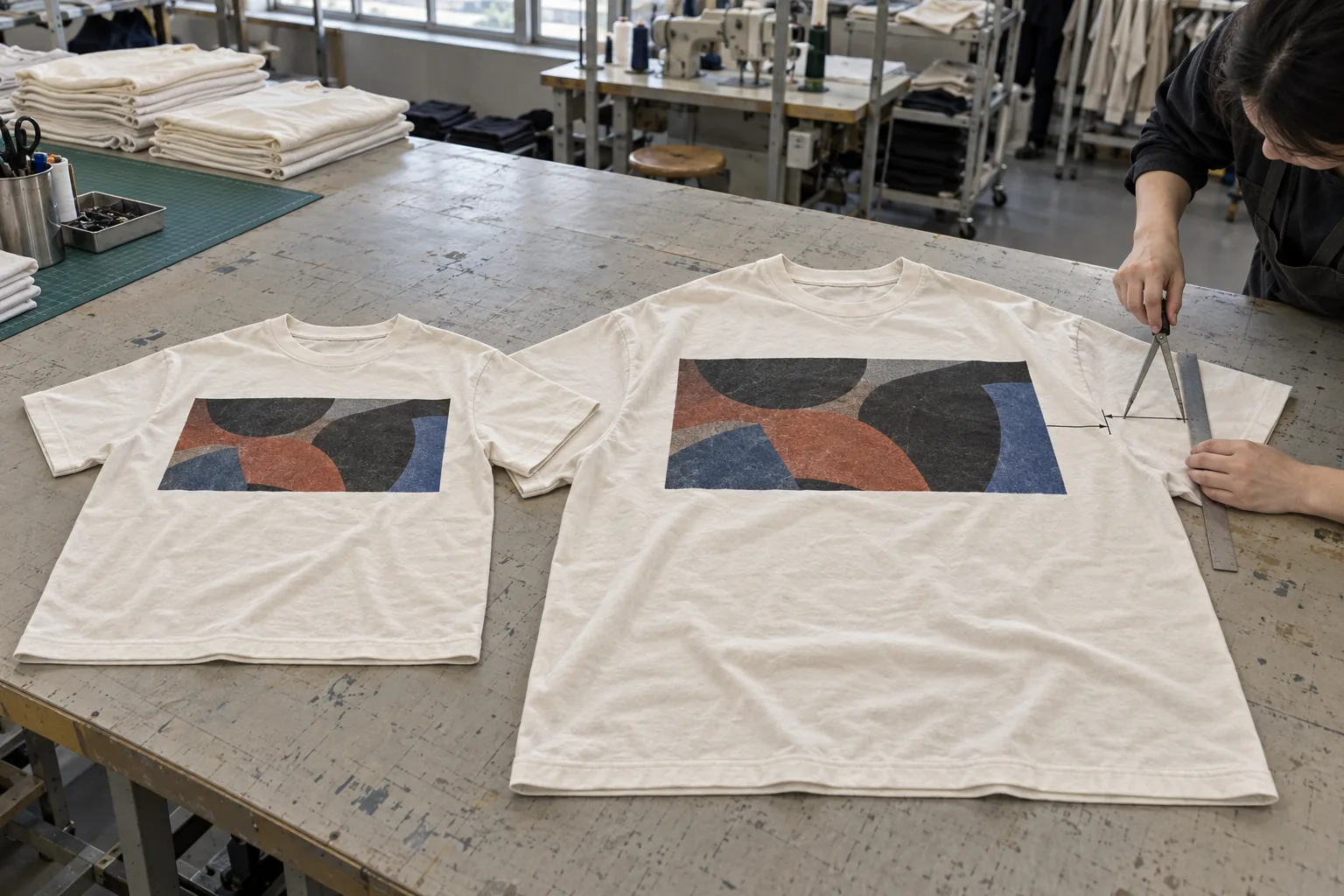 Print test swatches on matching garment fabric being inspected