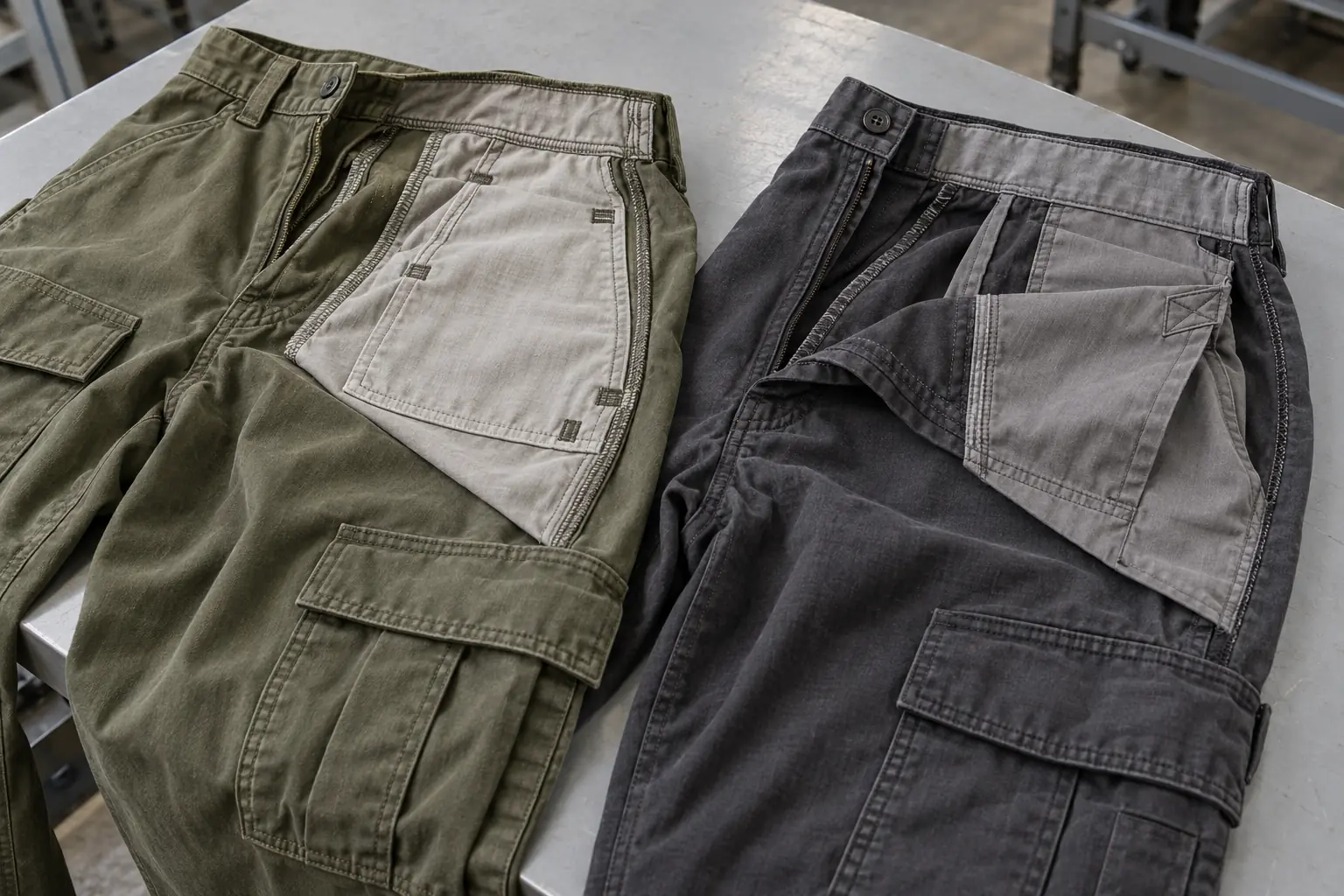 Technician measuring the position of a patch pocket on a garment sample