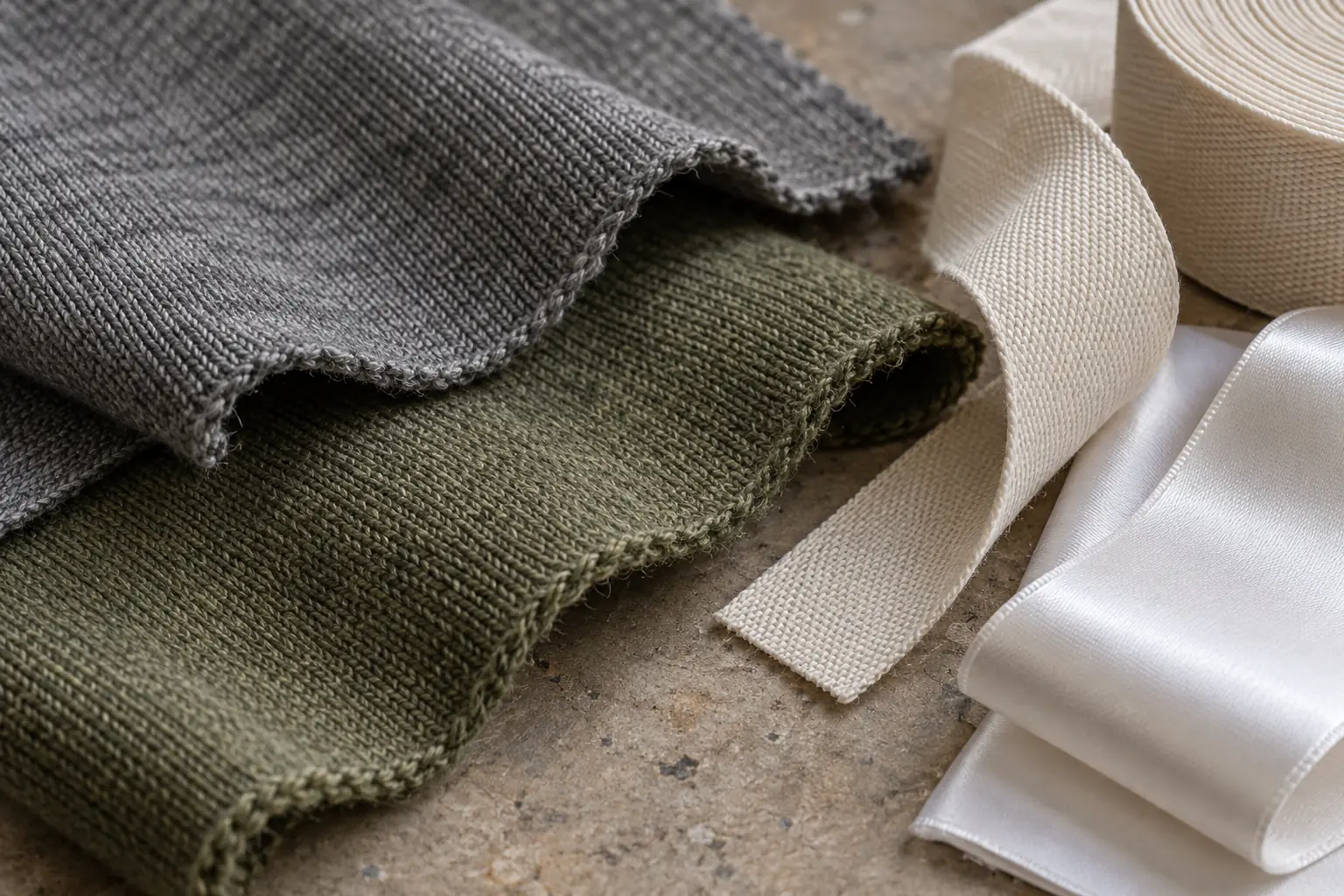 Cotton fabric swatches with blank woven and printed label material samples