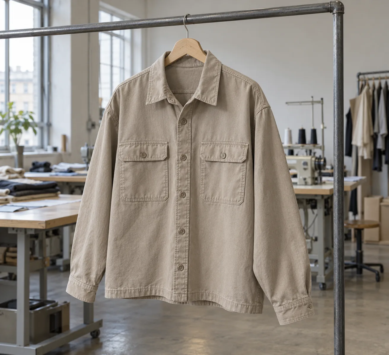 Photorealistic apparel factory documentary photograph