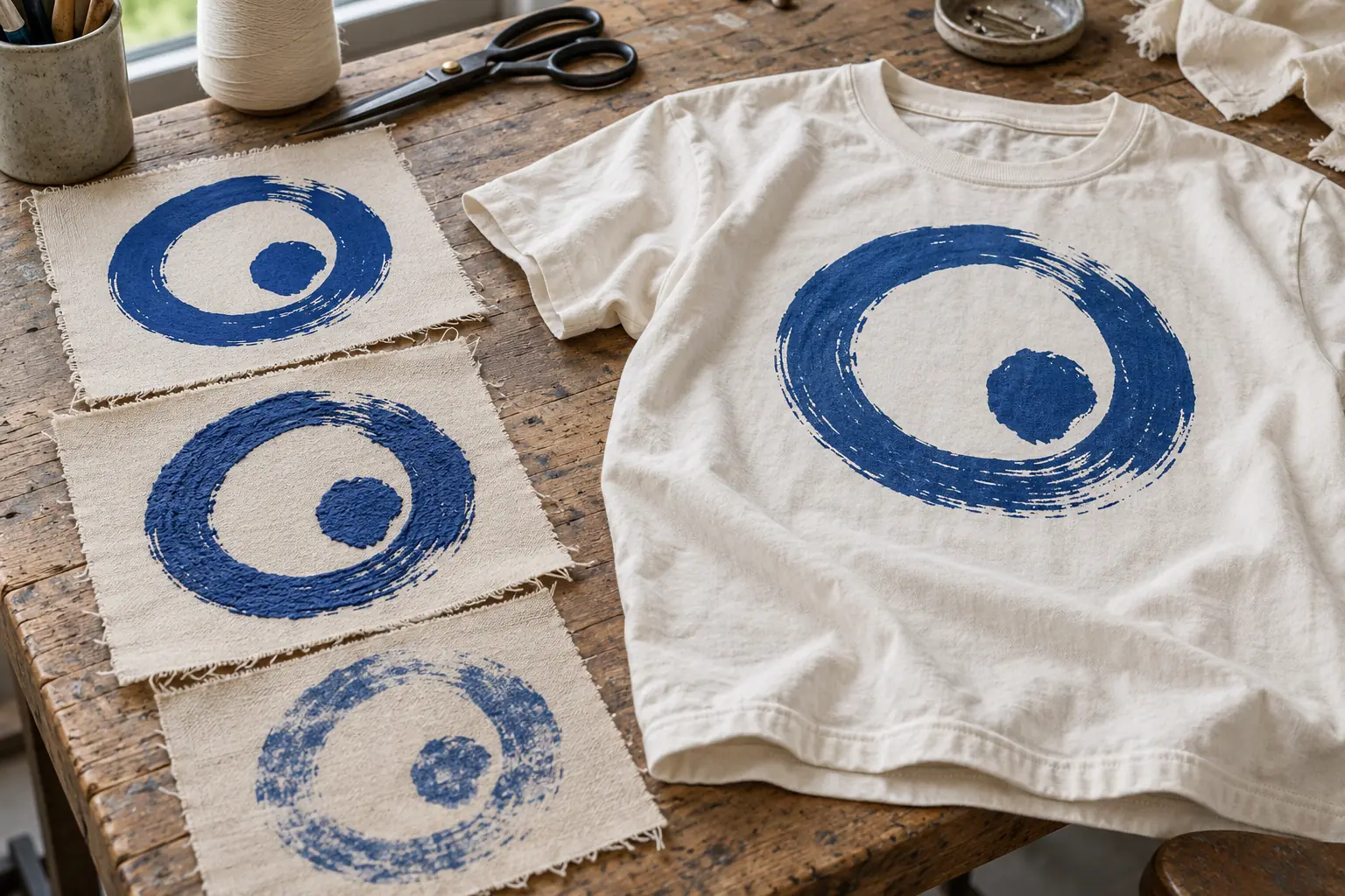 Technician positioning an unbranded graphic template on a sweatshirt panel