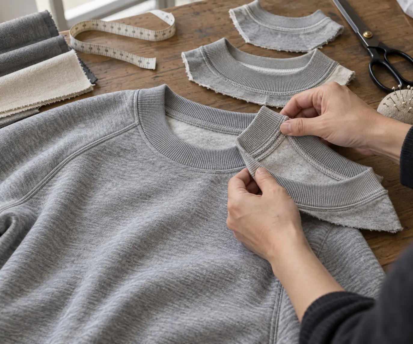 Garment sample and construction references arranged for an approval review