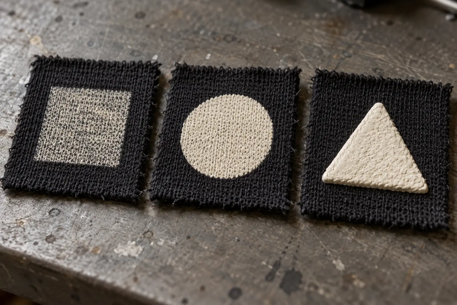 Fabric swatches showing different print surfaces under side lighting