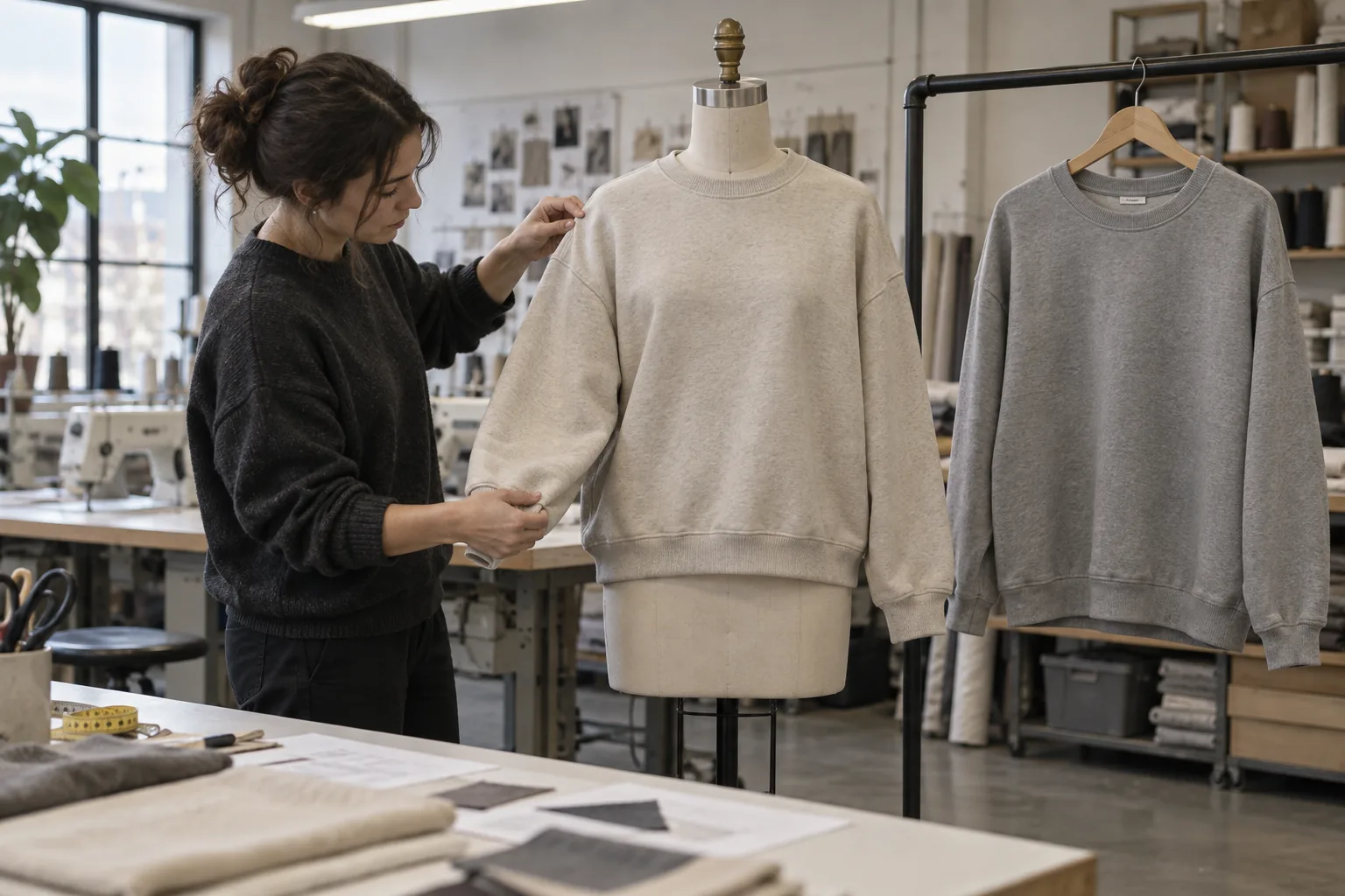 Two unbranded garment samples laid out for fit and presentation review