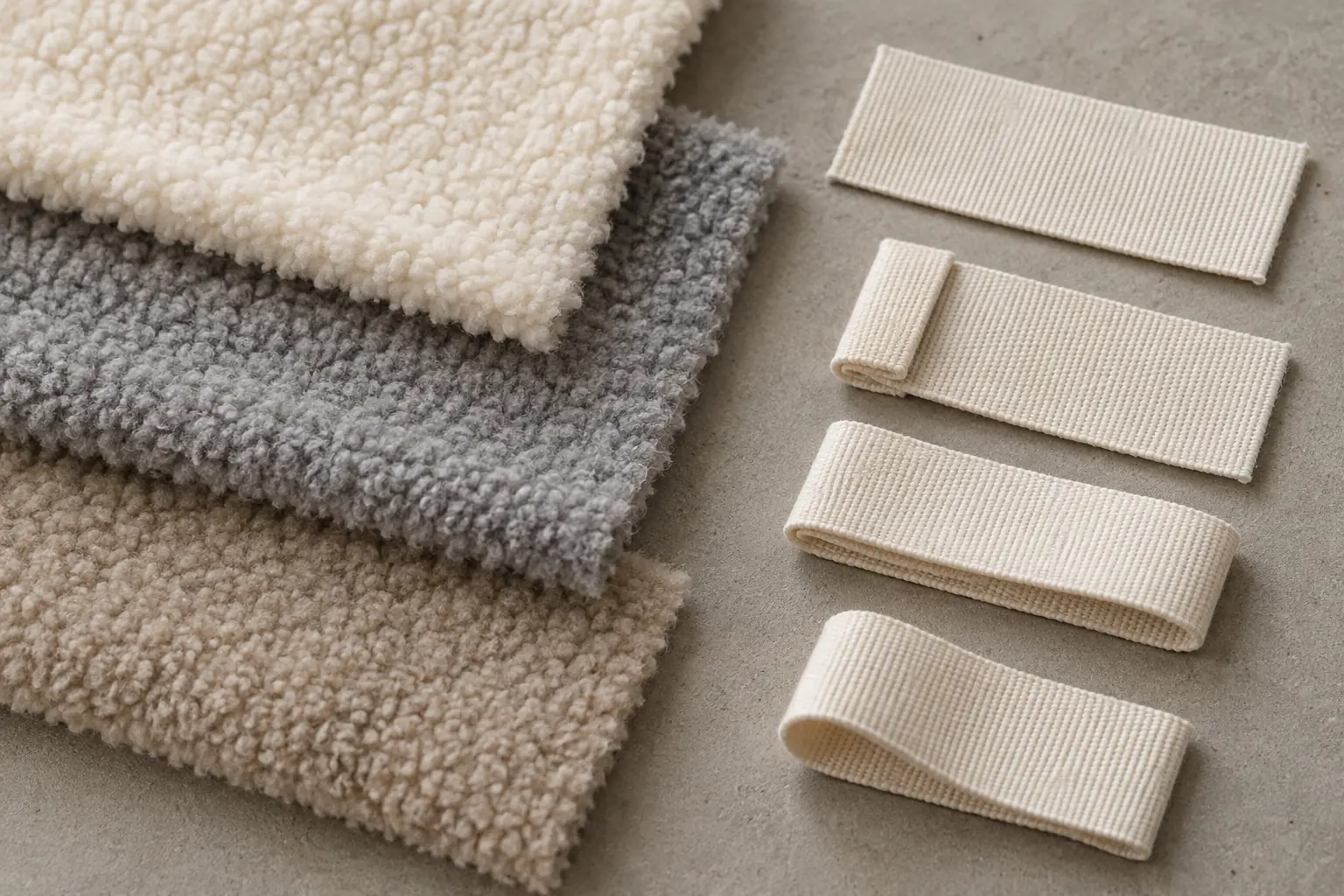 Close inspection of fleece swatches and plain woven label construction