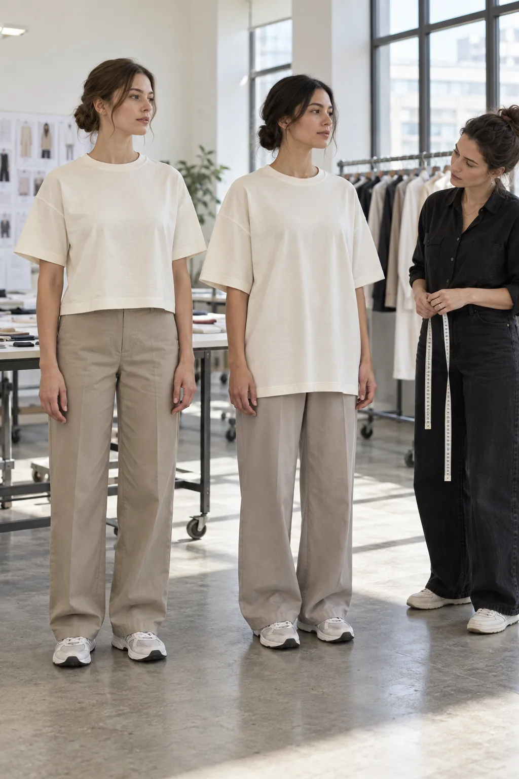 Boxy and longer oversized unbranded tops displayed side by side for proportion comparison