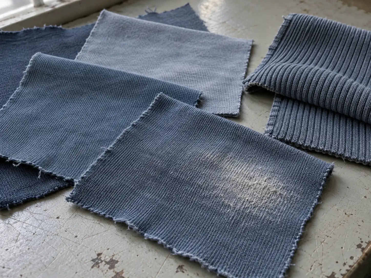 Jersey and collar rib swatches examined for fading and abrasion
