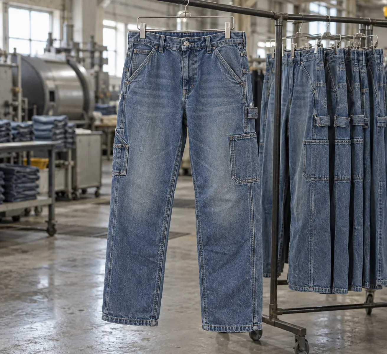 Photorealistic factory and garment documentary photograph