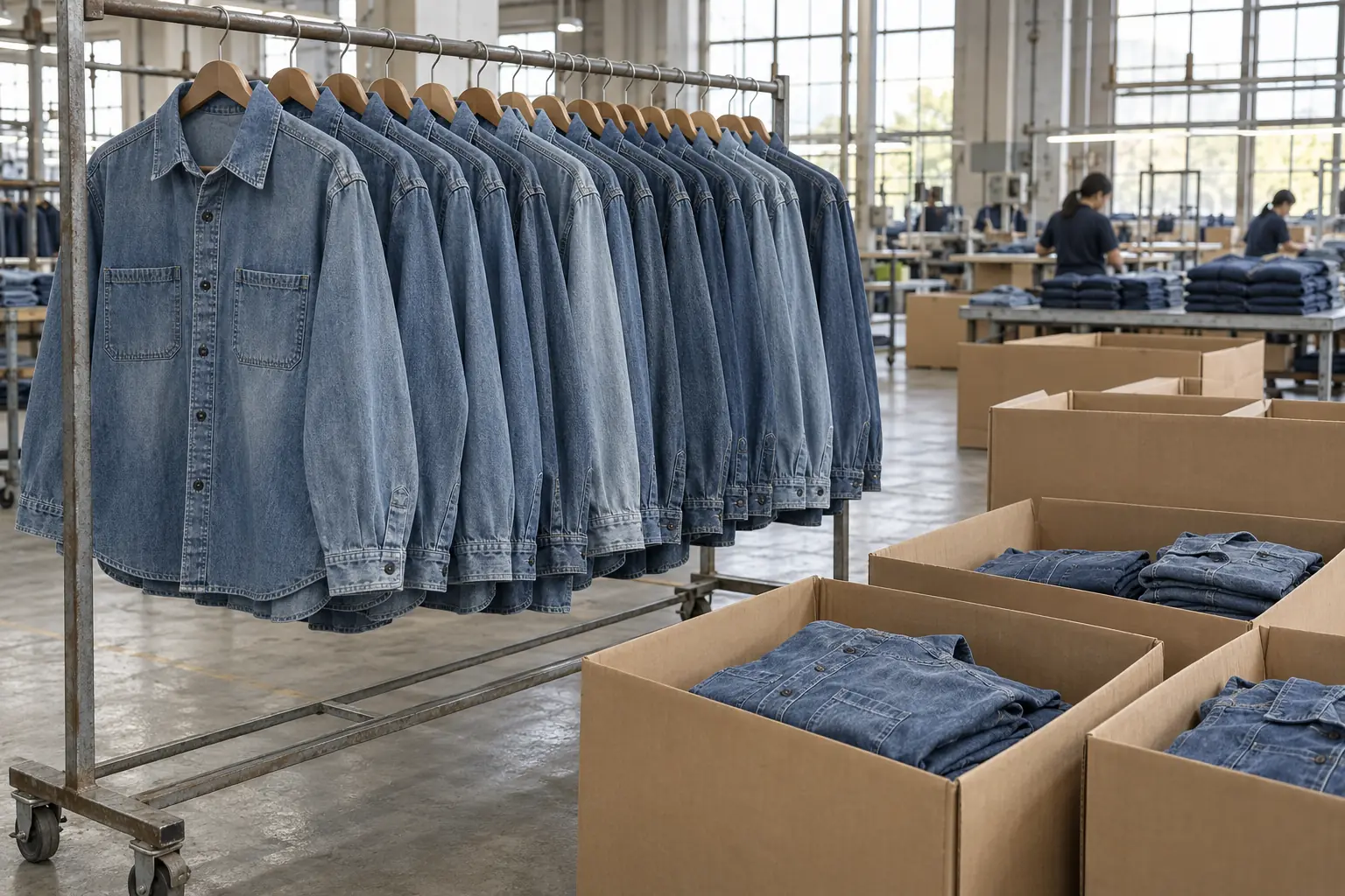 Photorealistic apparel factory documentary photograph