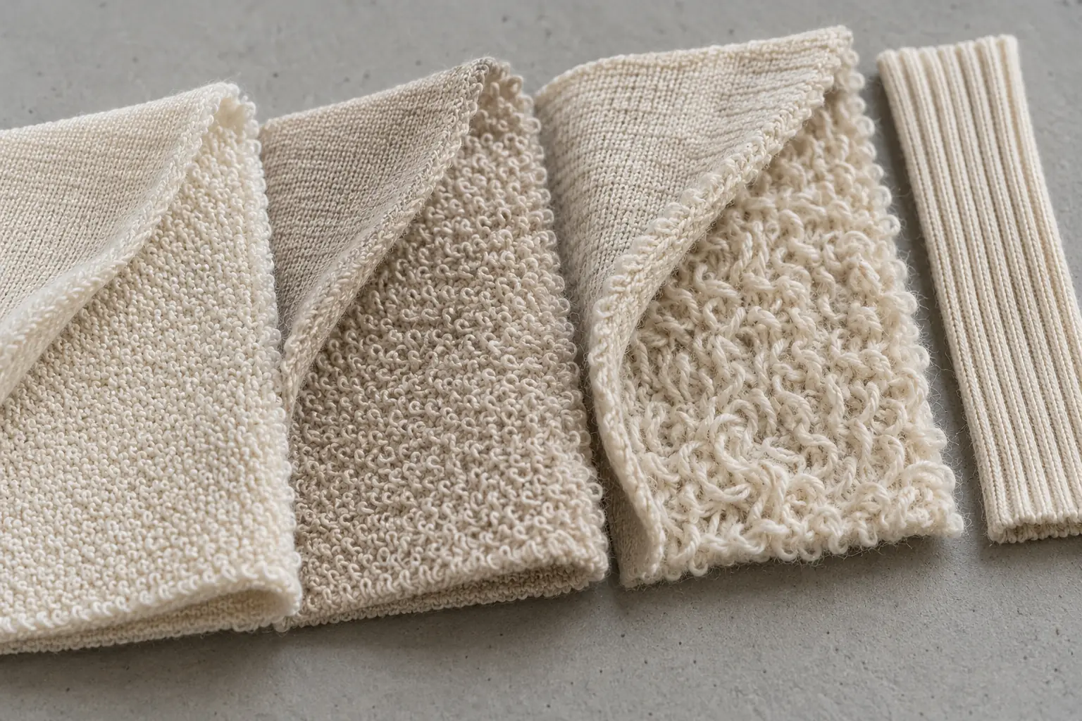 French terry fabric swatches showing face texture and loop construction