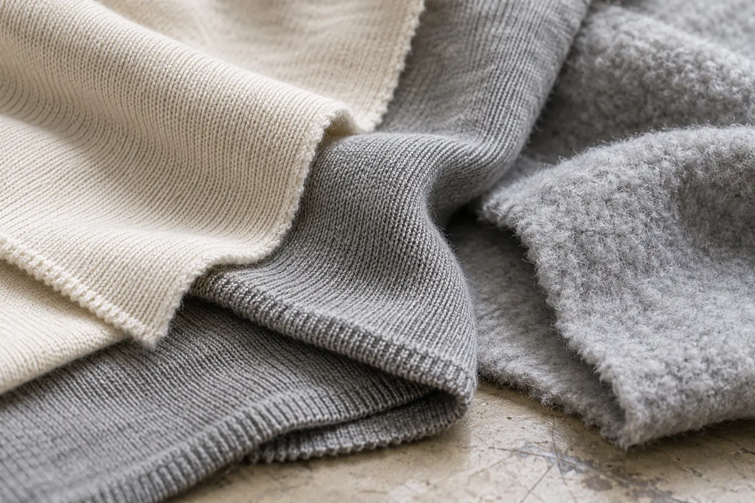 Cotton jersey and brushed fleece swatches examined under side lighting