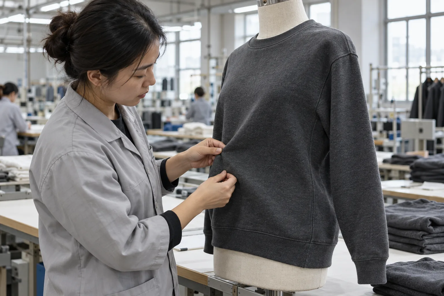 Photorealistic apparel factory documentary photograph